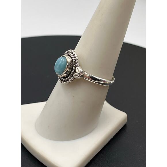 Natural Larimar Ring 925 Sterling Silver Handmade Oval Cabochon Gemstone Sz 8 - Picture 3 of 8